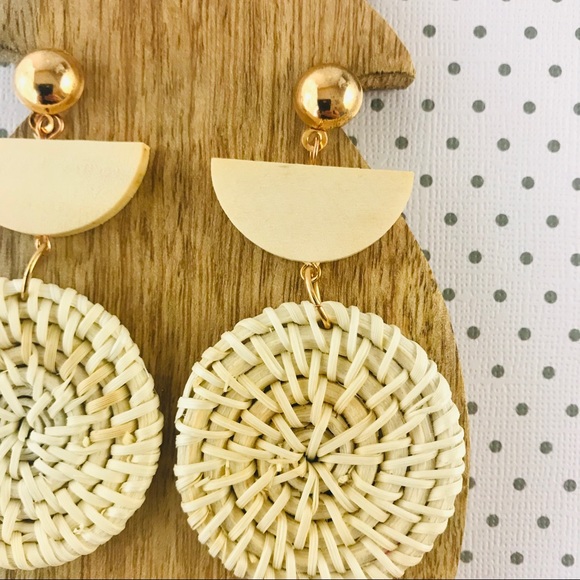 Wicker Earrings Woven Rattan Dangling Basket Straw - Picture 3 of 5